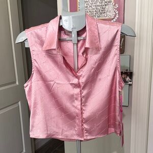 Paris Hilton Satin Pink Sleeveless Shirt